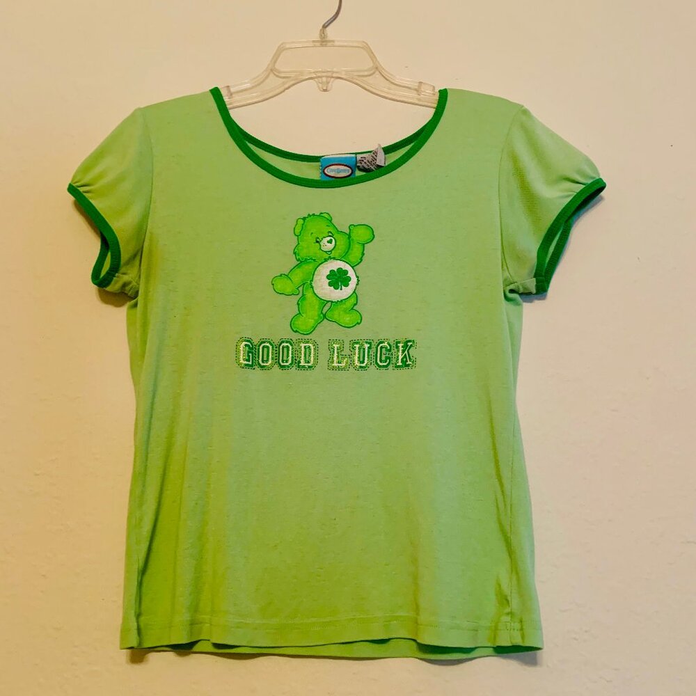 VINTAGE Care Bears Good Luck Bear Ringer Baby Tee Y2K